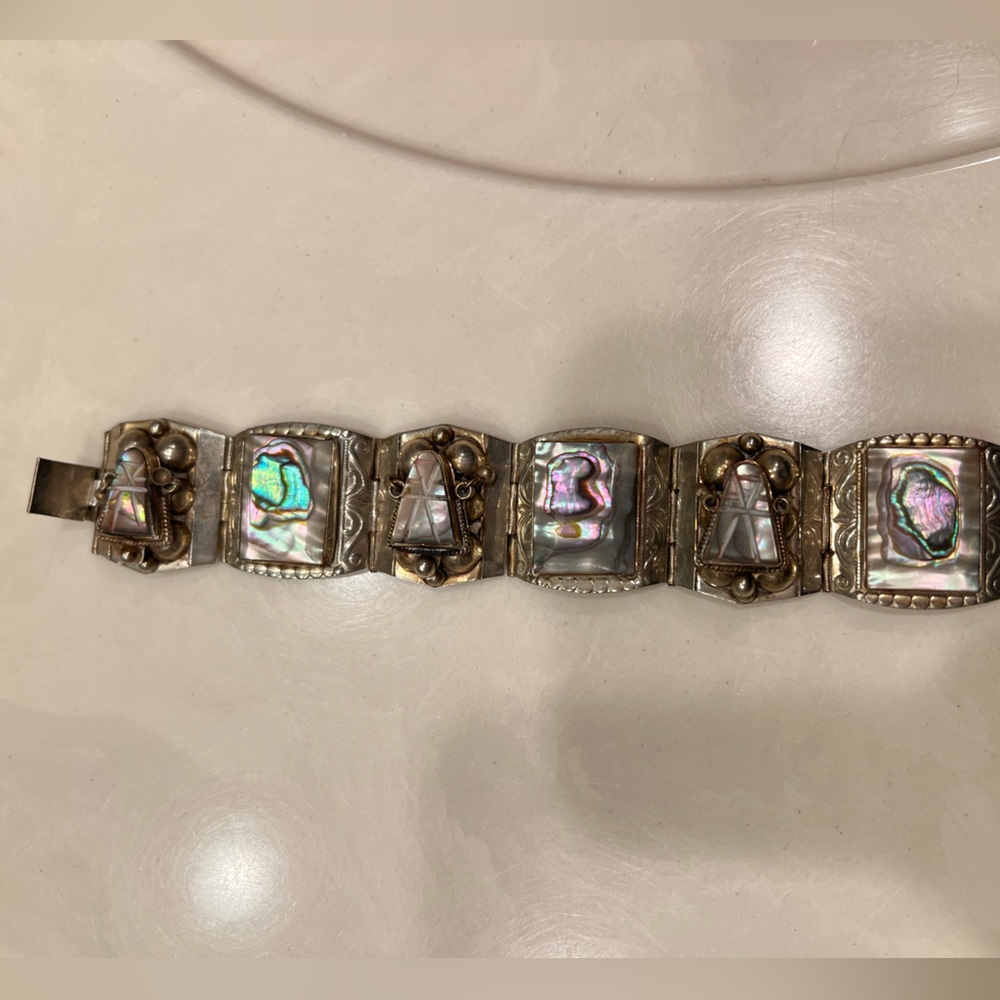 Abalone and Silver 6 Panel Warrior Bracelet Handcrafted in Mexico